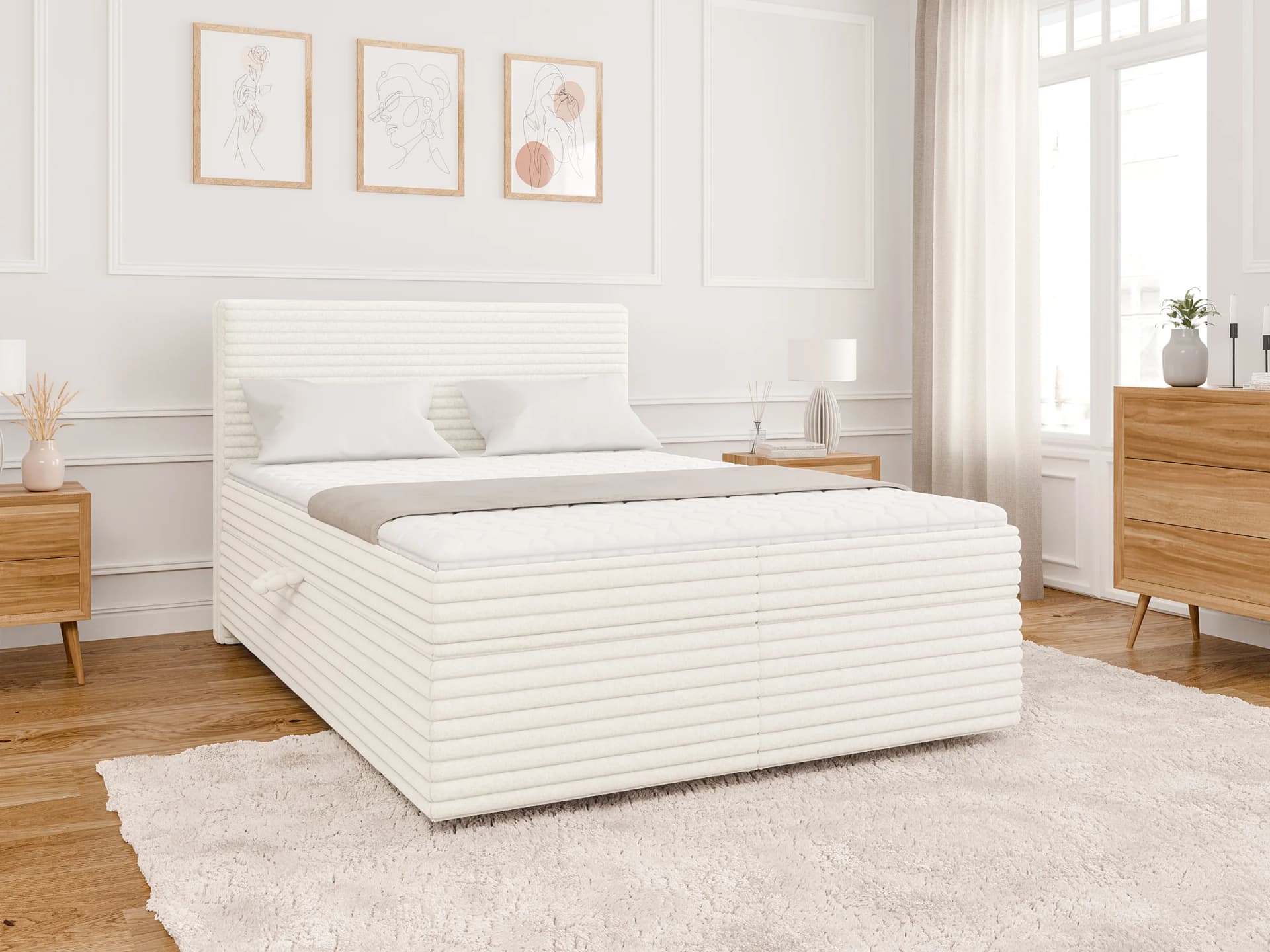 Neo - Boxspringbett mit Topper und Bettkästen aus Plüschcord