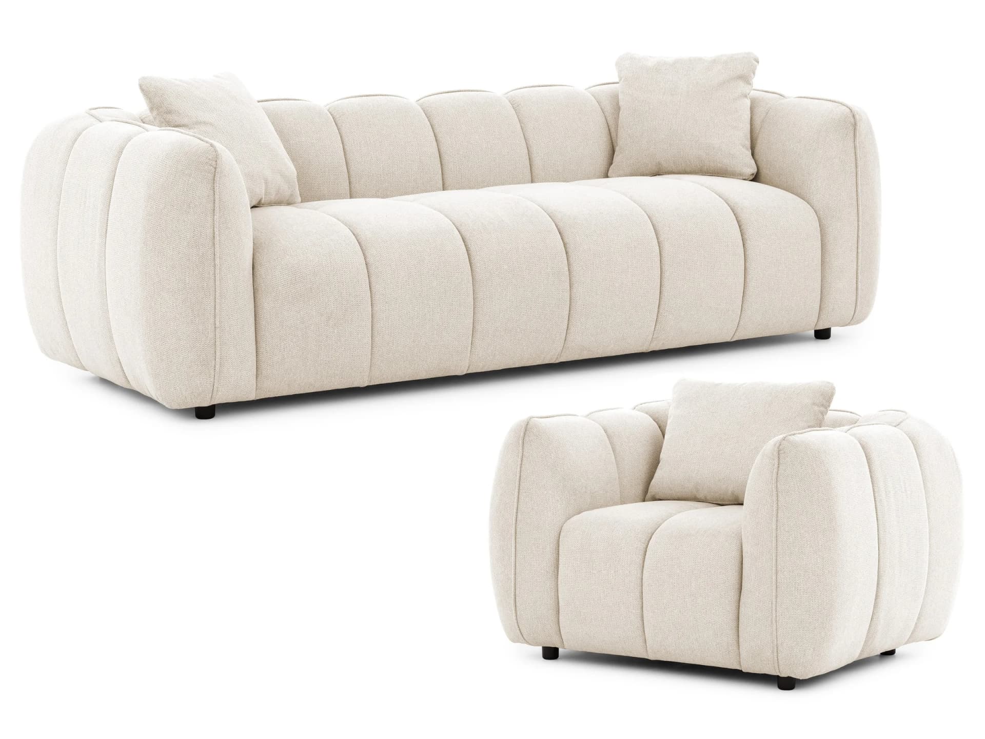 Nubira – Komfortable Polstergarnitur 3+1 in tief gesteppter Bubble-Optik aus weichem Strukturstoff mit modernem Design