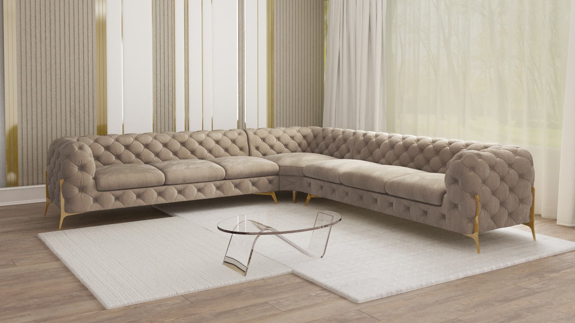 Natalie - Chesterfield Ecksofa mit Goldene Metall Füßen