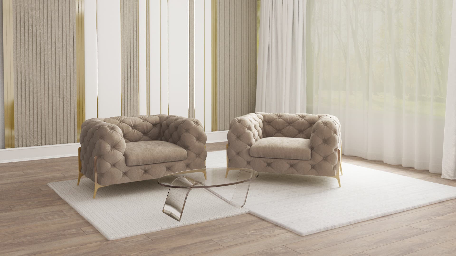 Natalie - Chesterfield Sessel mit Goldene Metall Füßen