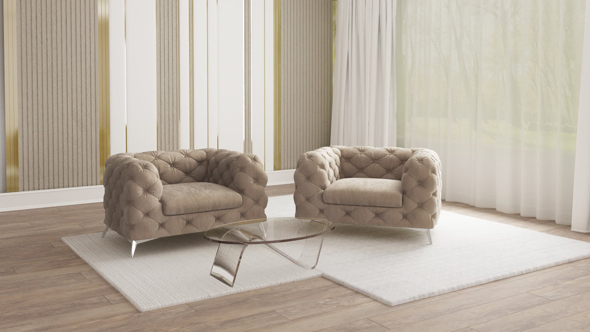 Paul - Chesterfield Sessel mit Silber Metall Füßen